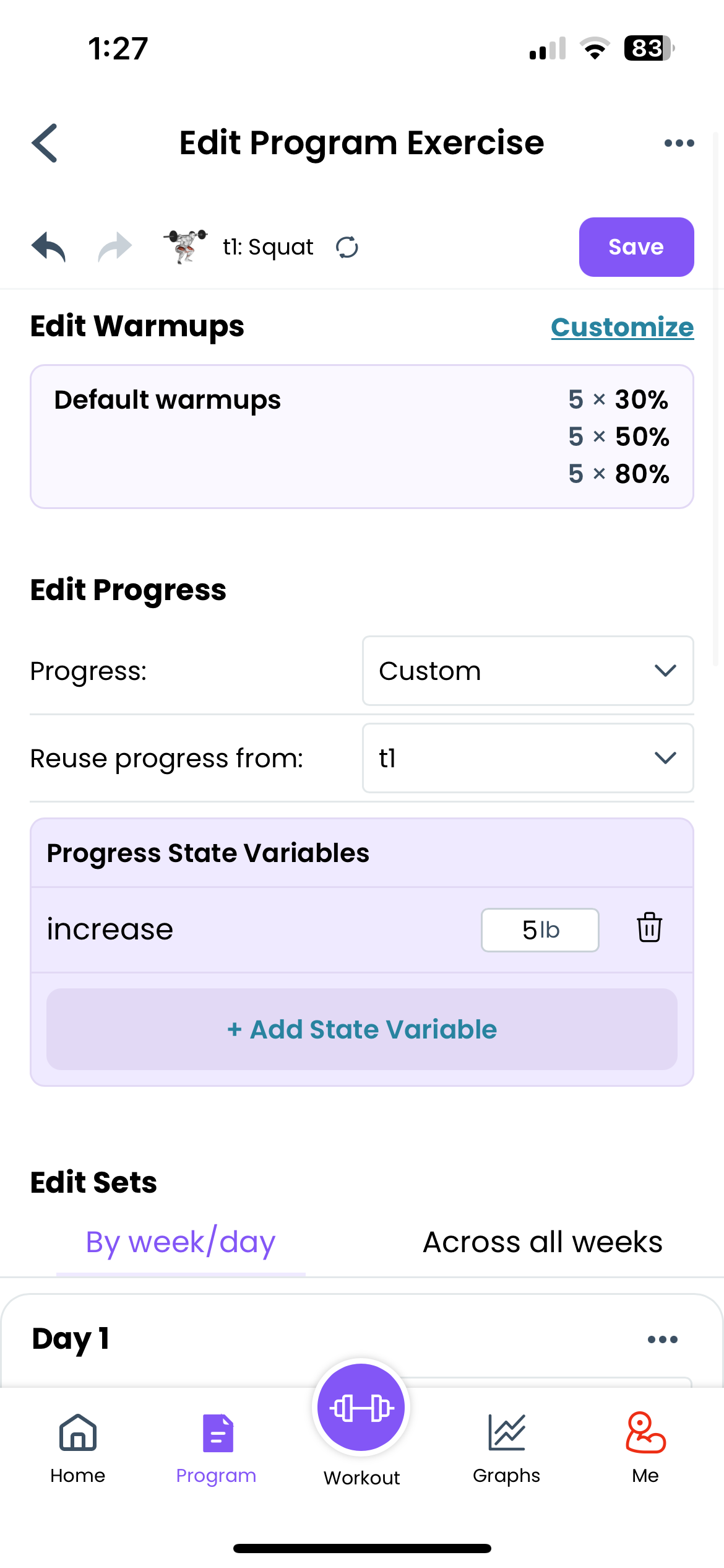 Edit Exercise Screen