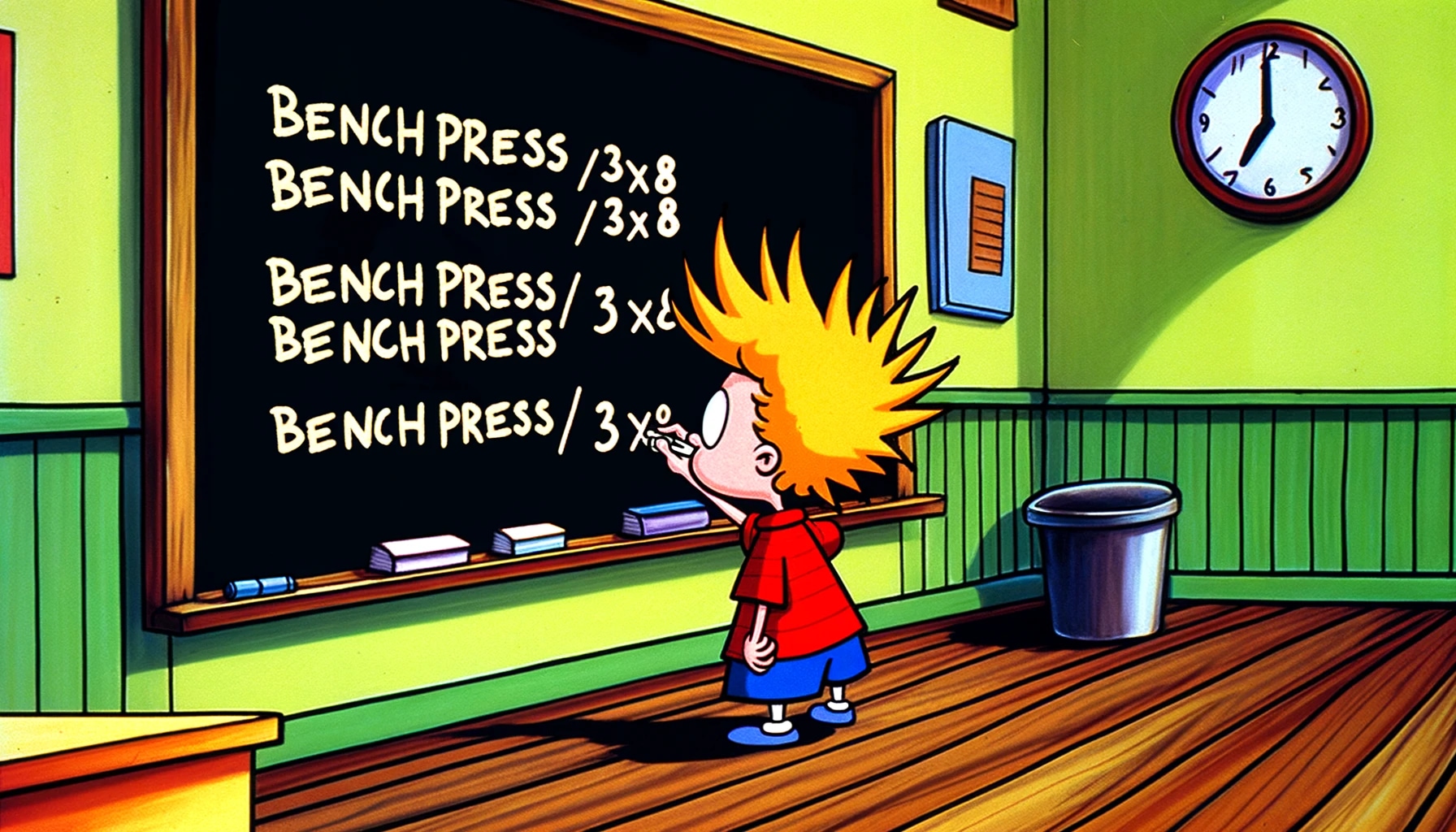 Bart Simpson writing weightlifting program