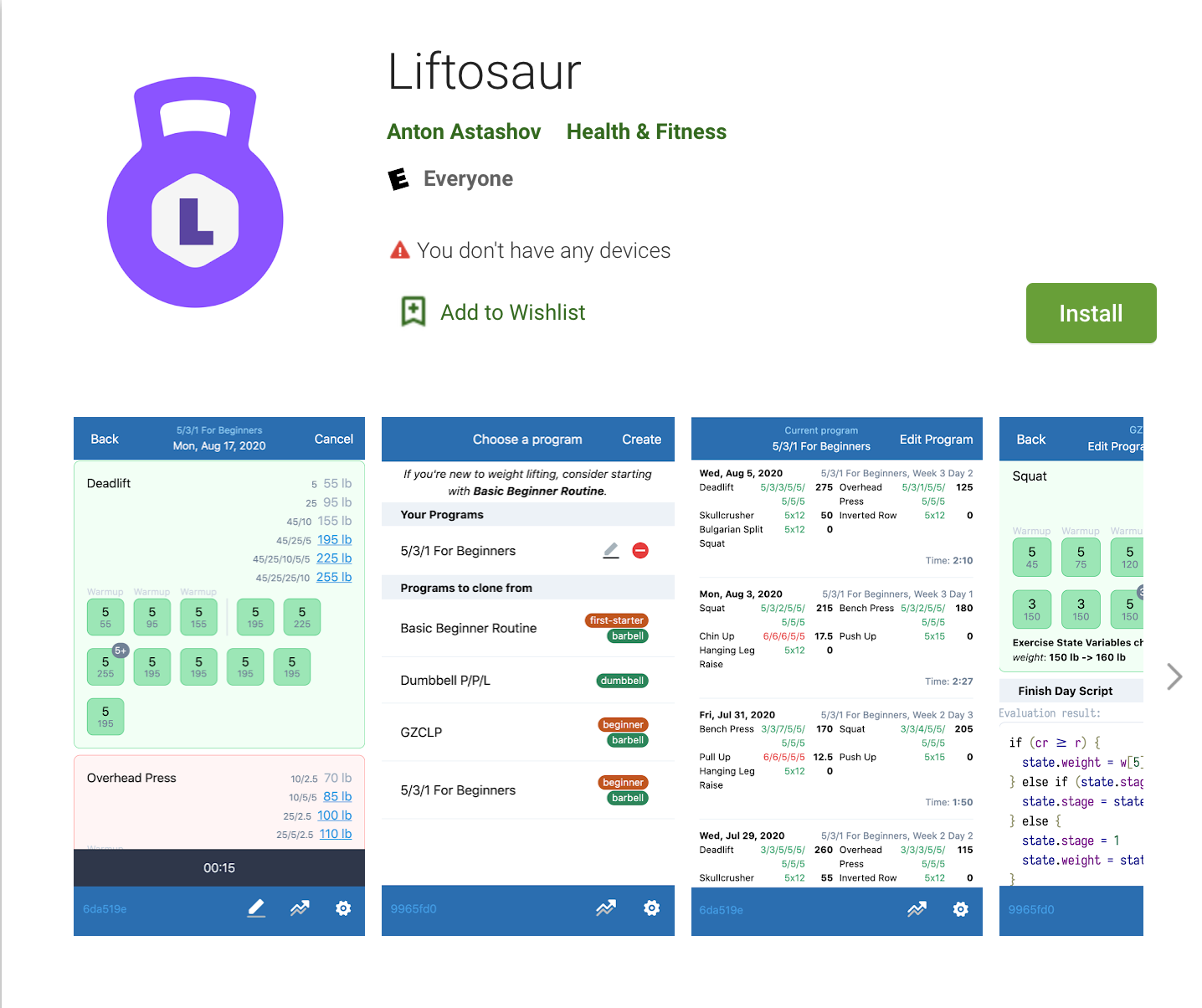 Liftosaur in Google Play