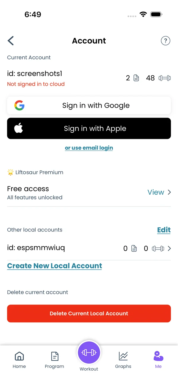 The sign-in choices on the Account screen
