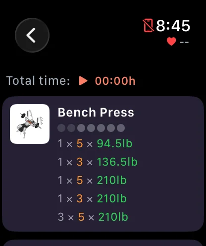 Workout screen on the Apple Watch