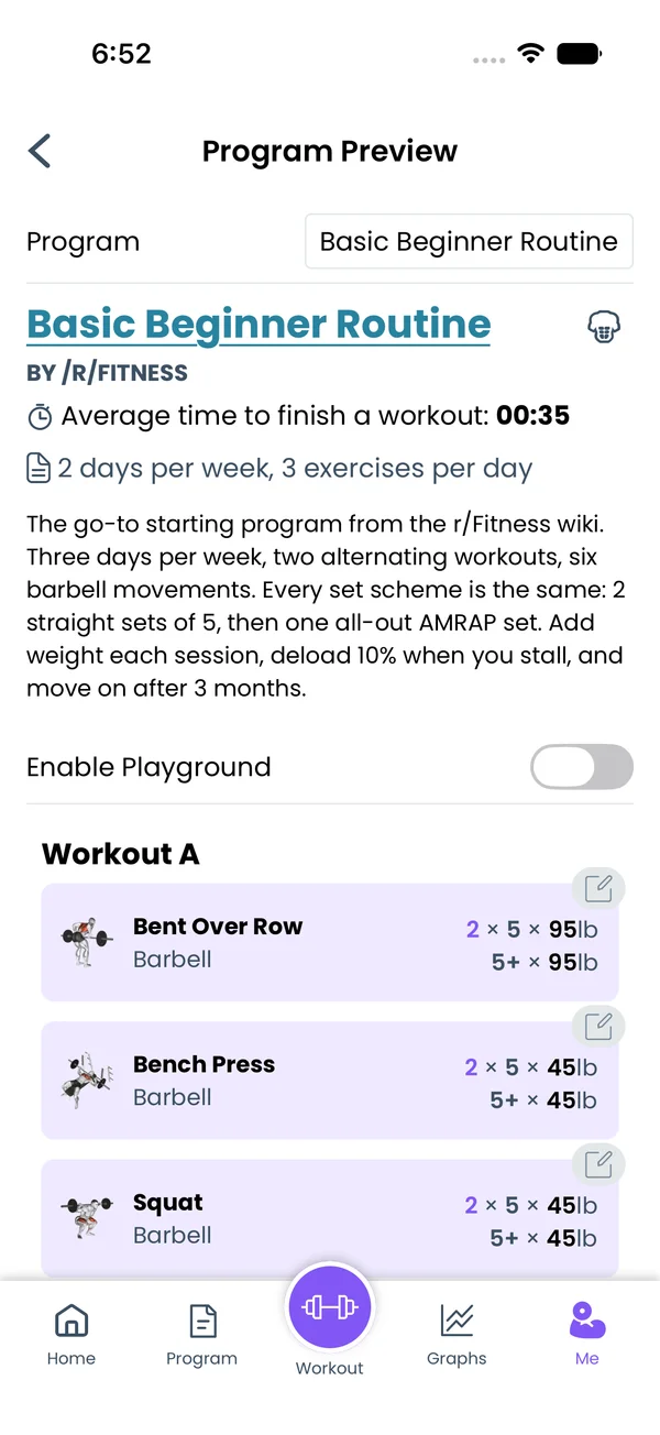 Program Preview of a built-in program