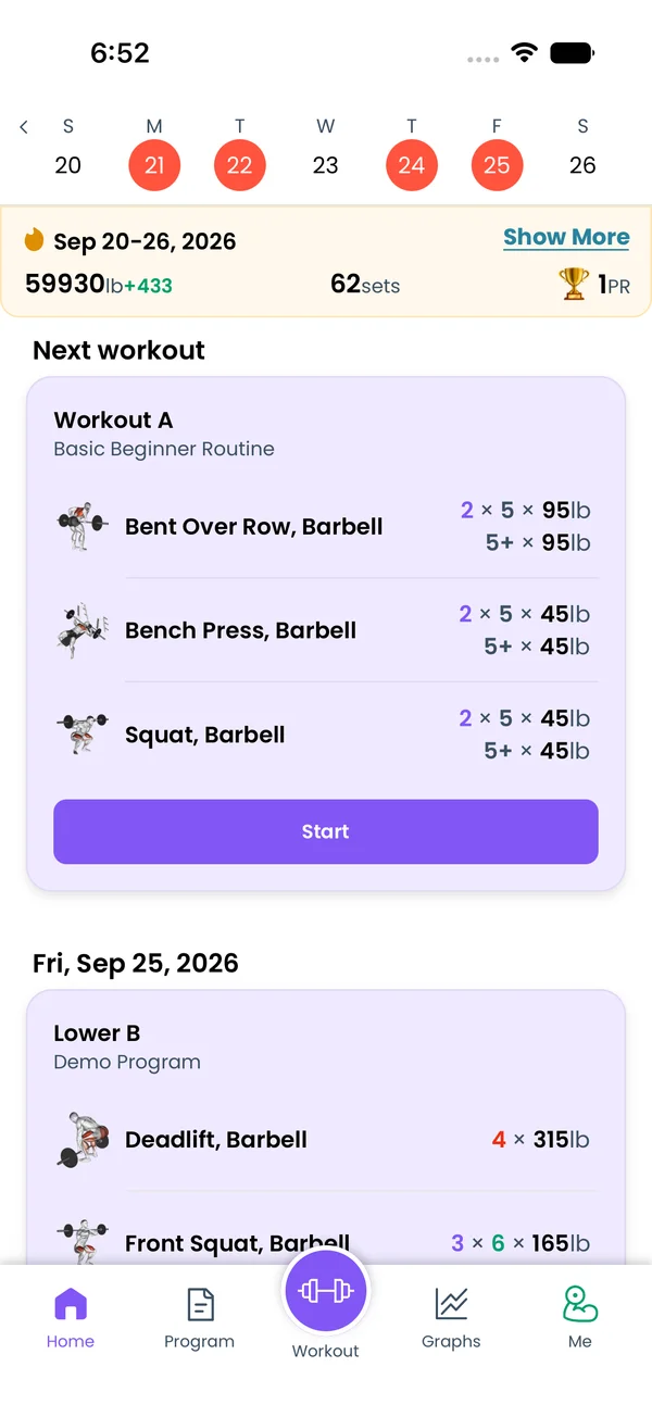 Home screen after starting Basic Beginner Routine