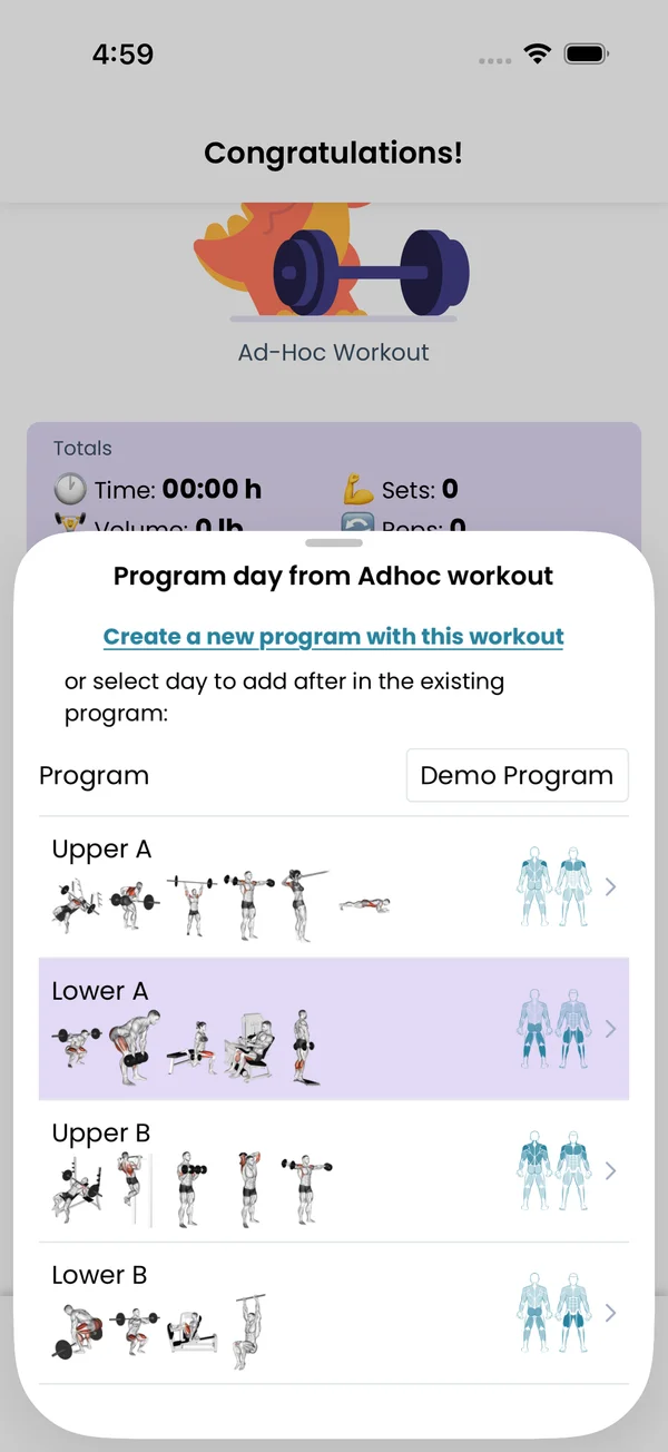 The Program day from Adhoc workout sheet