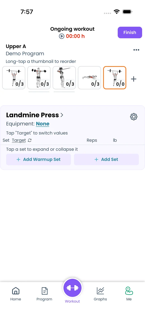 A workout with the new custom exercise added