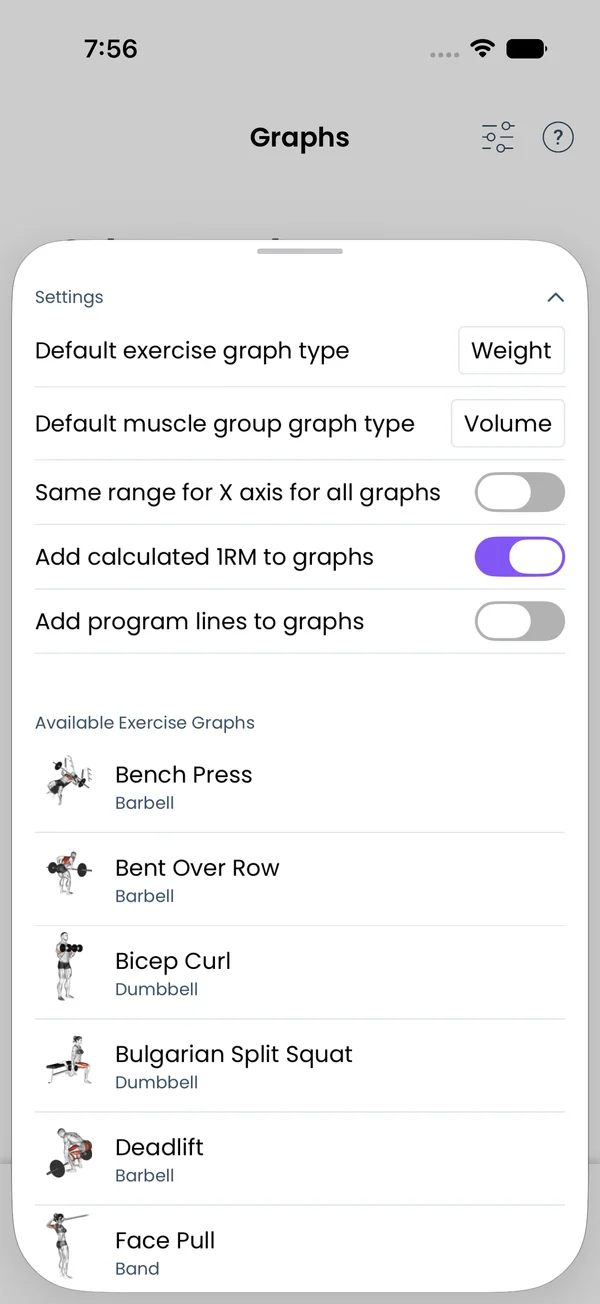 Graph settings at the top of the picker