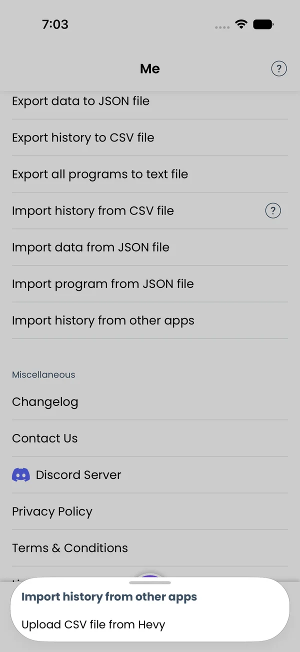 The Import history from other apps sheet