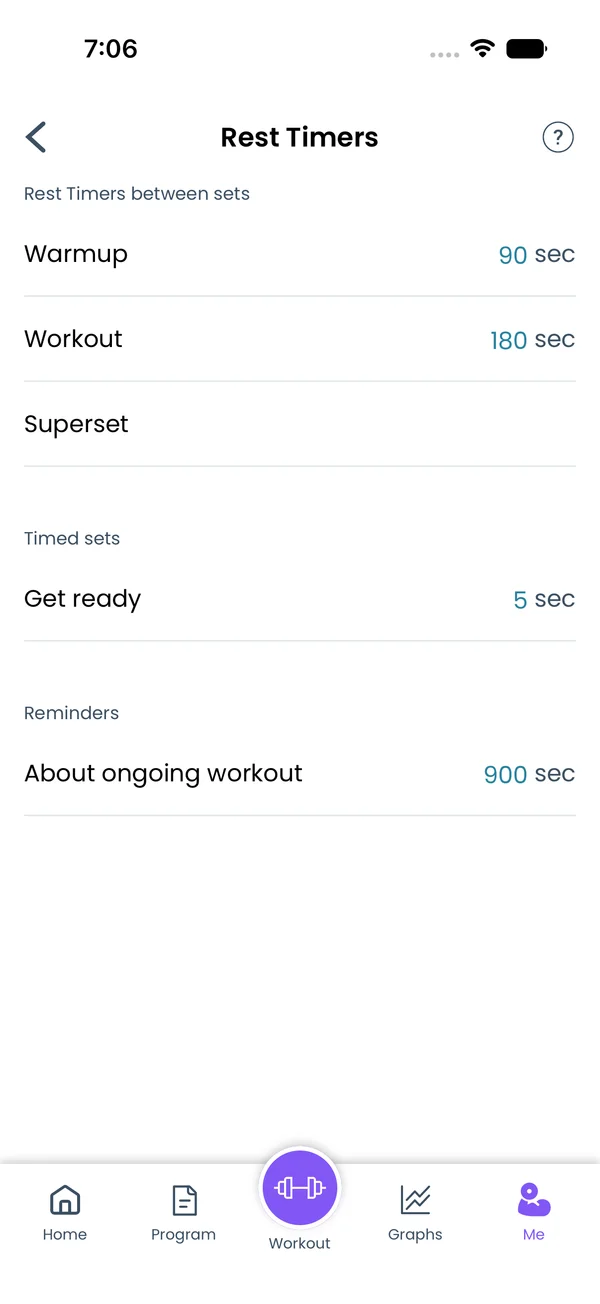 Me → Timers, Reminders section