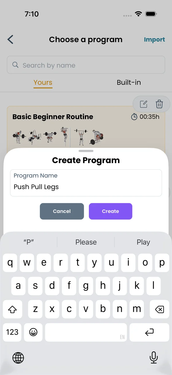 The Create Program sheet