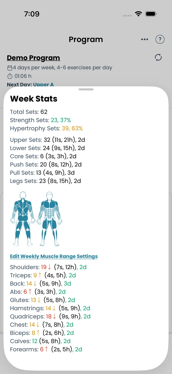 Week Stats with the muscle map