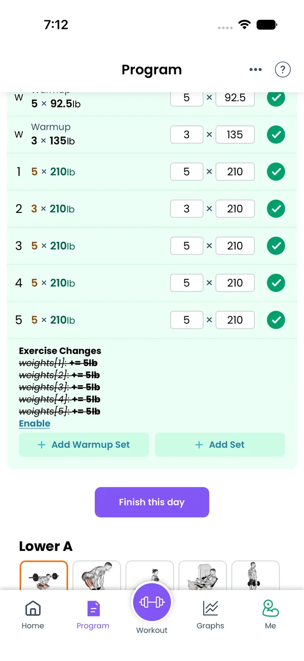 The changes struck through after Suppress, with Enable