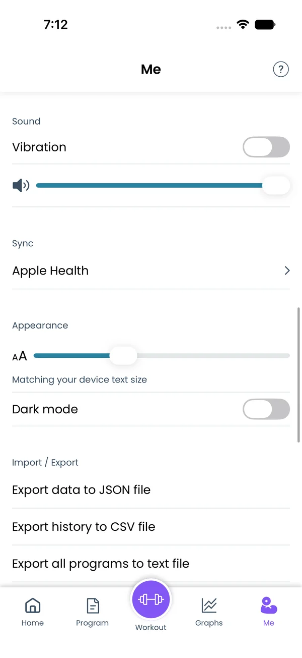 Sound settings on the Me screen