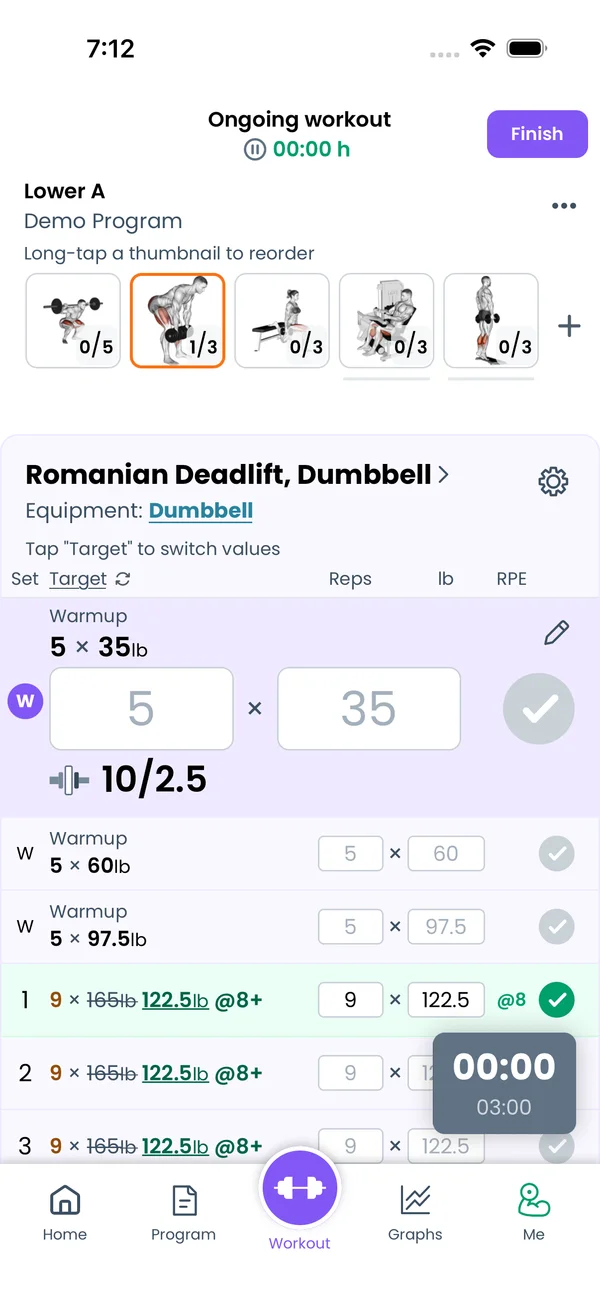 The logged RPE next to the completed set