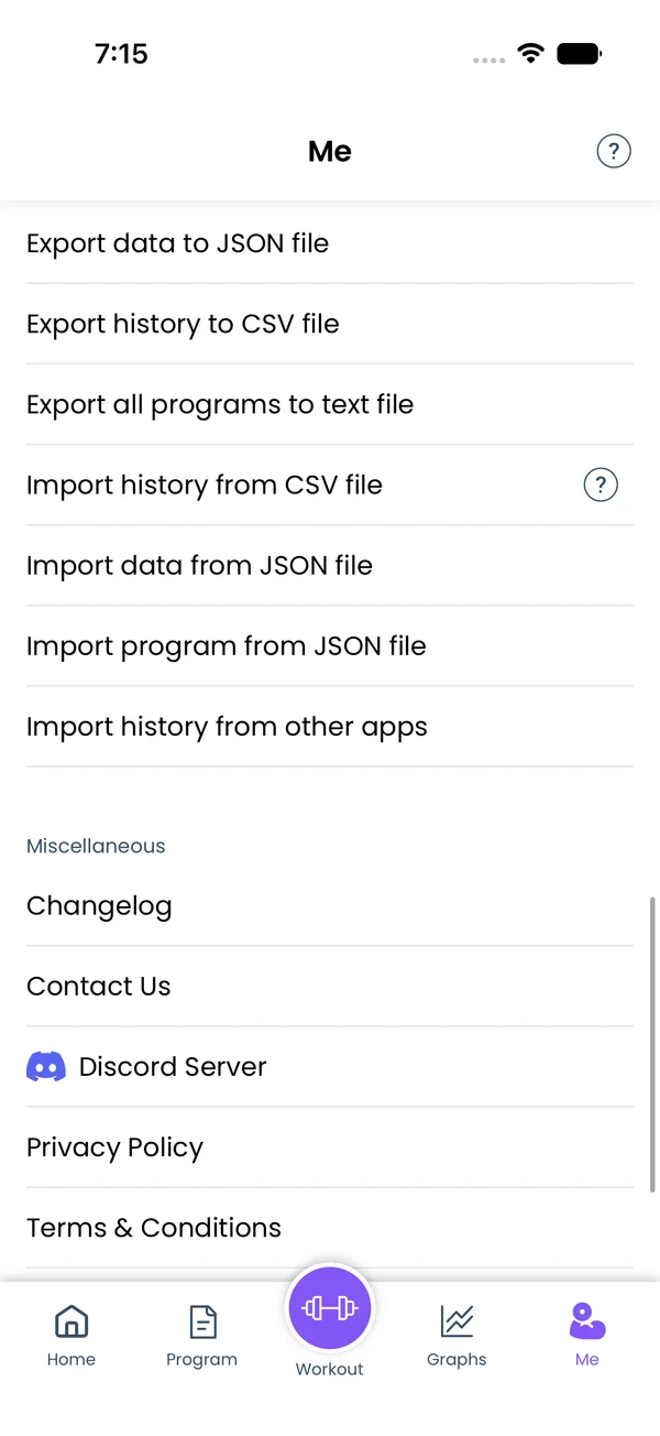 Me → Import / Export