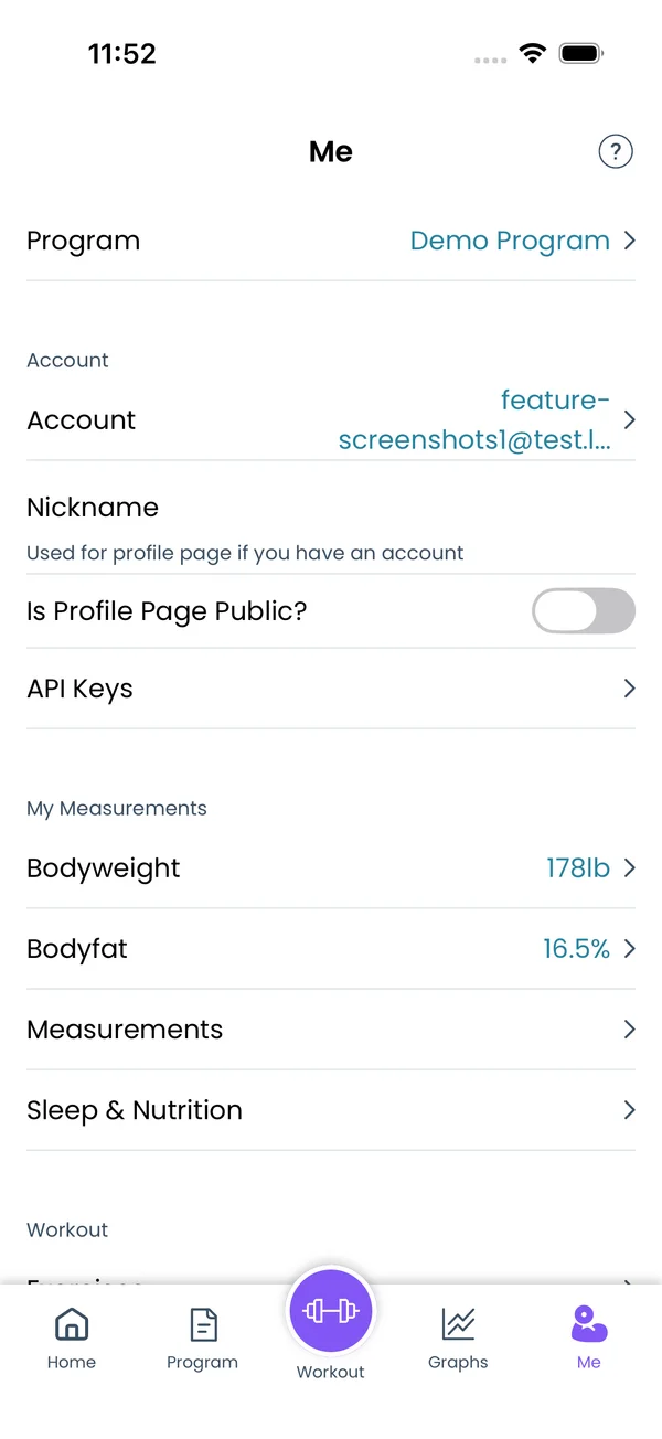 Nickname and public profile settings on the Me tab