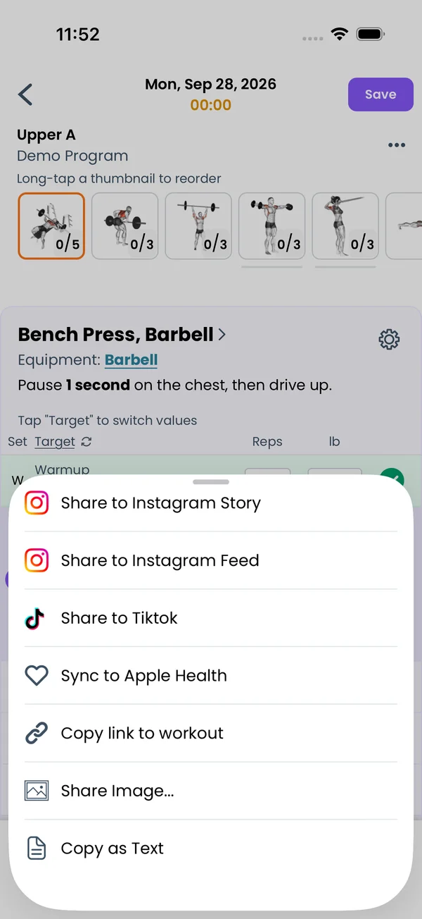 Sharing Workouts: share sheet