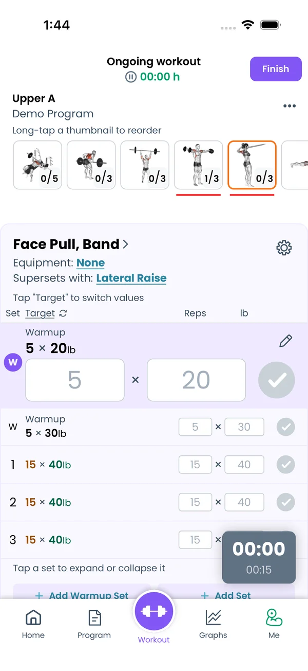 Supersets: next exercise