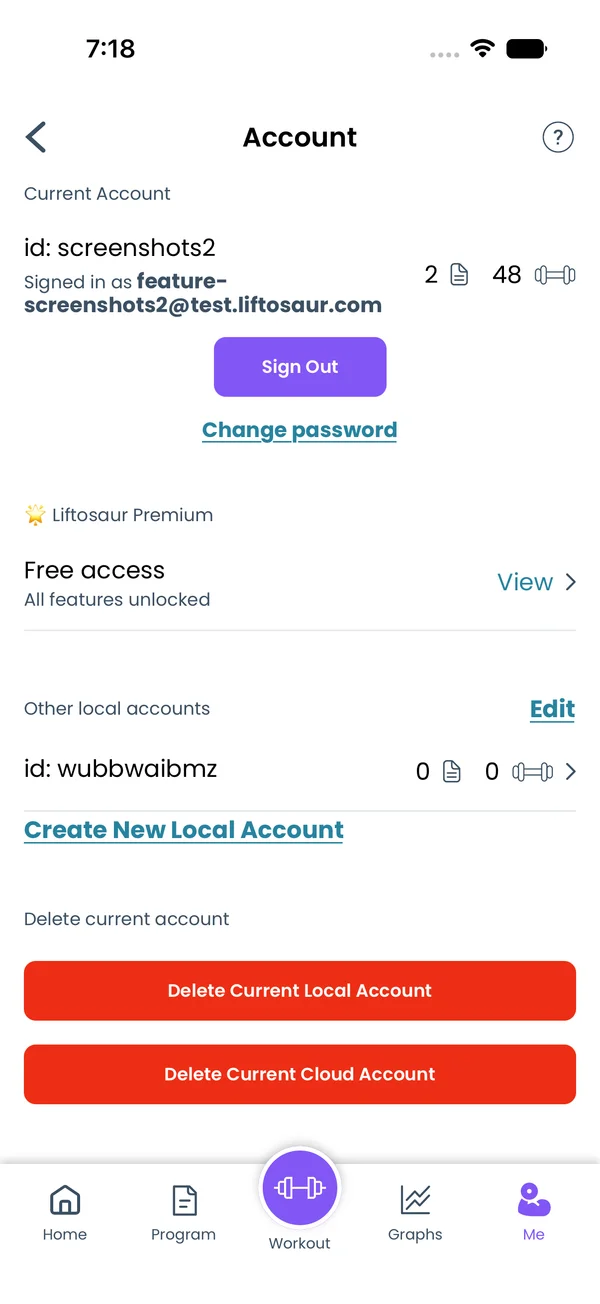 The Account screen while signed in