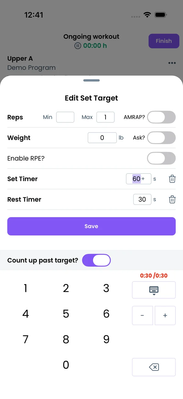 Count up past target in the Edit Target sheet