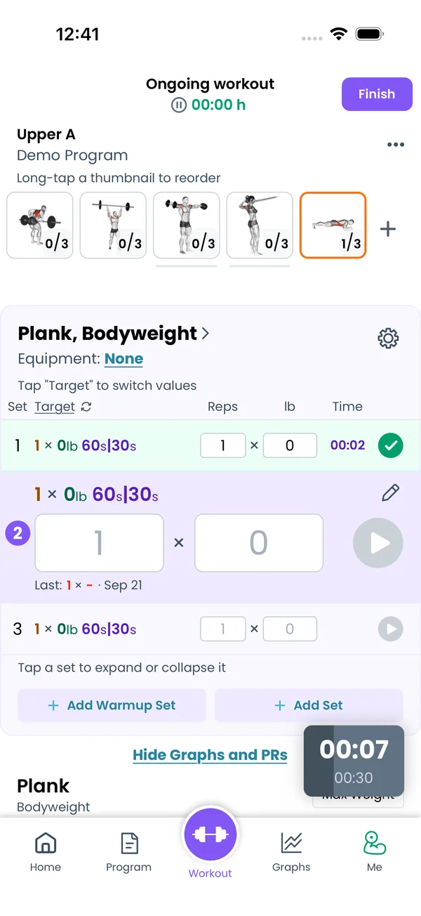 The recorded time in the set row