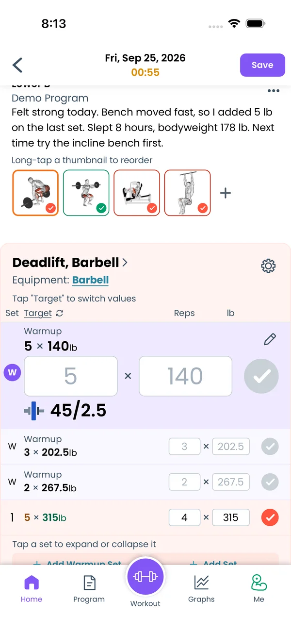 The workout notes field