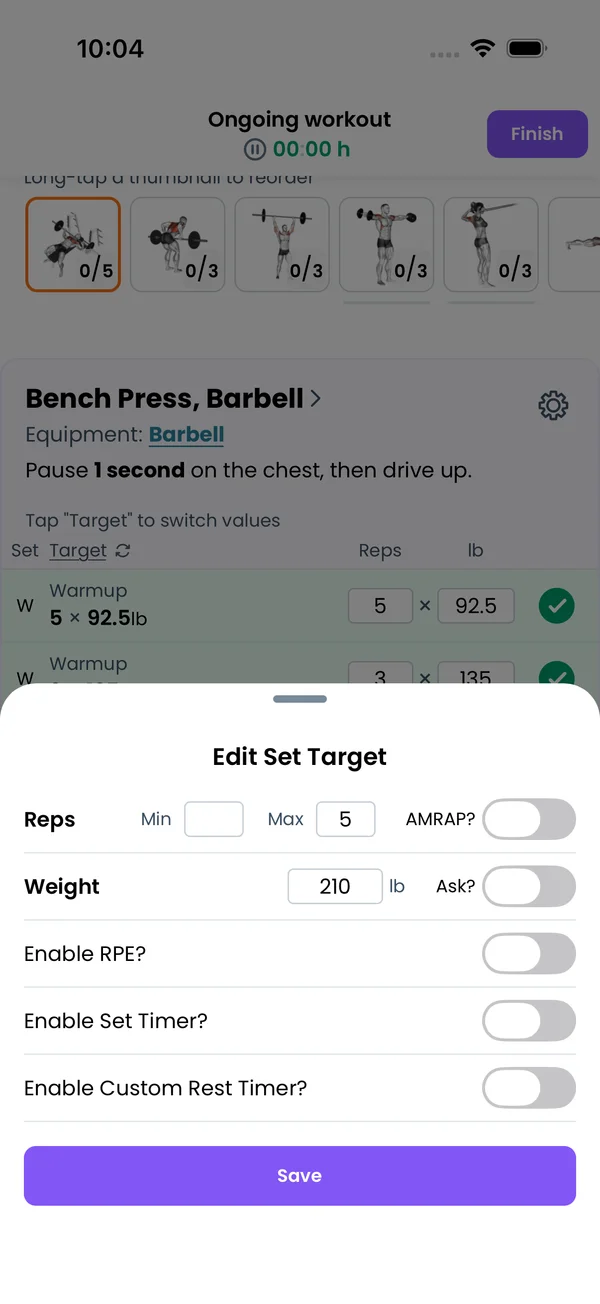 The Edit Set Target sheet