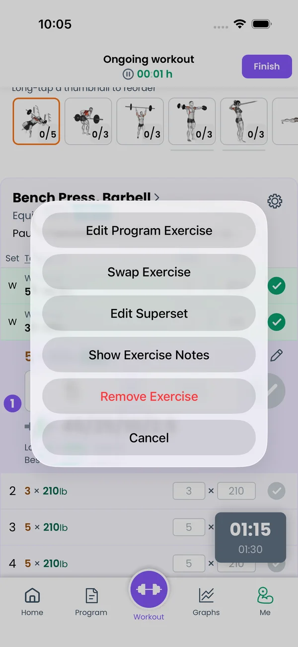 The exercise menu
