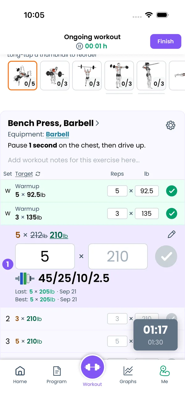 Exercise notes on the card