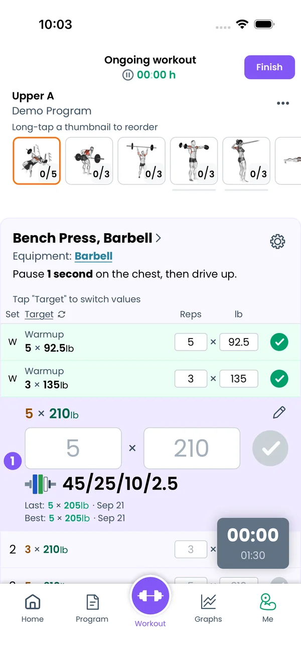 Logging a Workout: next set