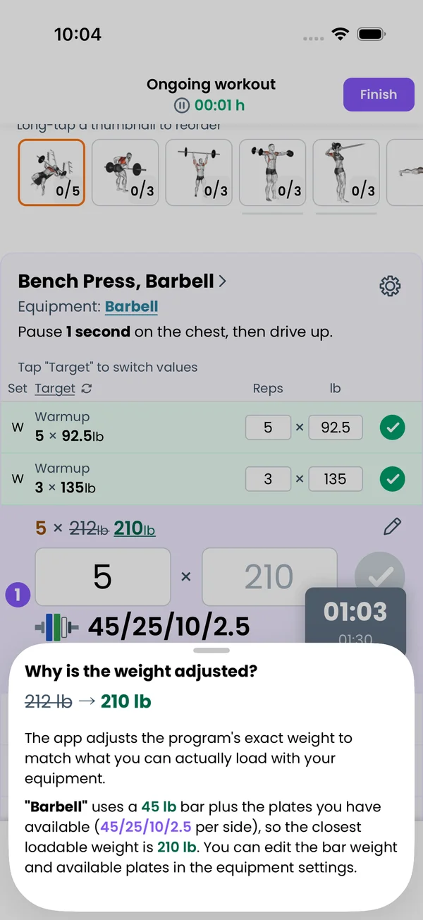 Why is the weight adjusted? sheet for a 212 lb target rounded to 210 lb