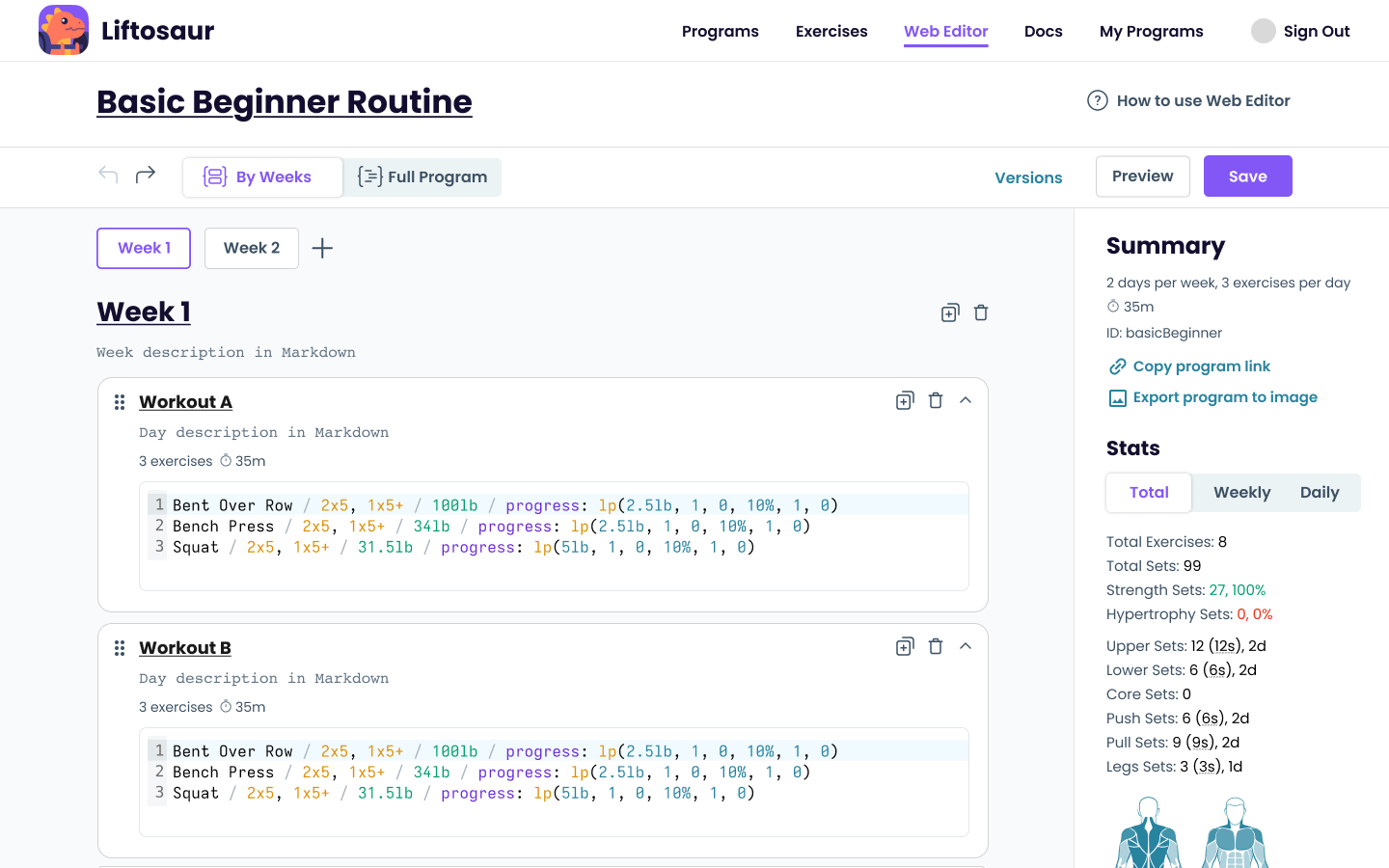 Web editor screenshot